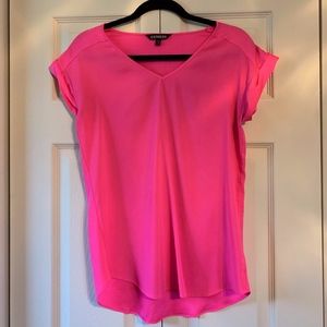 Satin V-Neck Gramercy Tee-Hot Pink